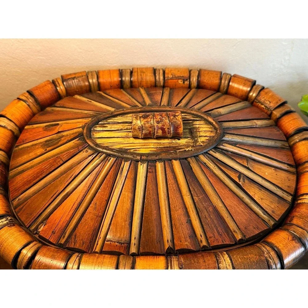 Large Vintage Bamboo Lidded Storage Box 15